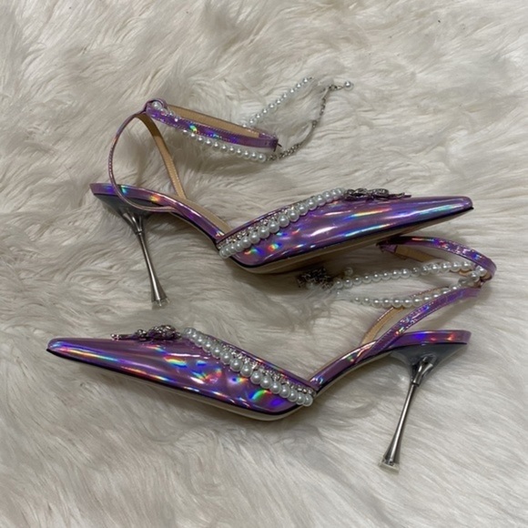 New Mach &‎ Mach Sophie Bow embellished Iridescent Leather pumps size 38.5EU - Picture 6 of 11